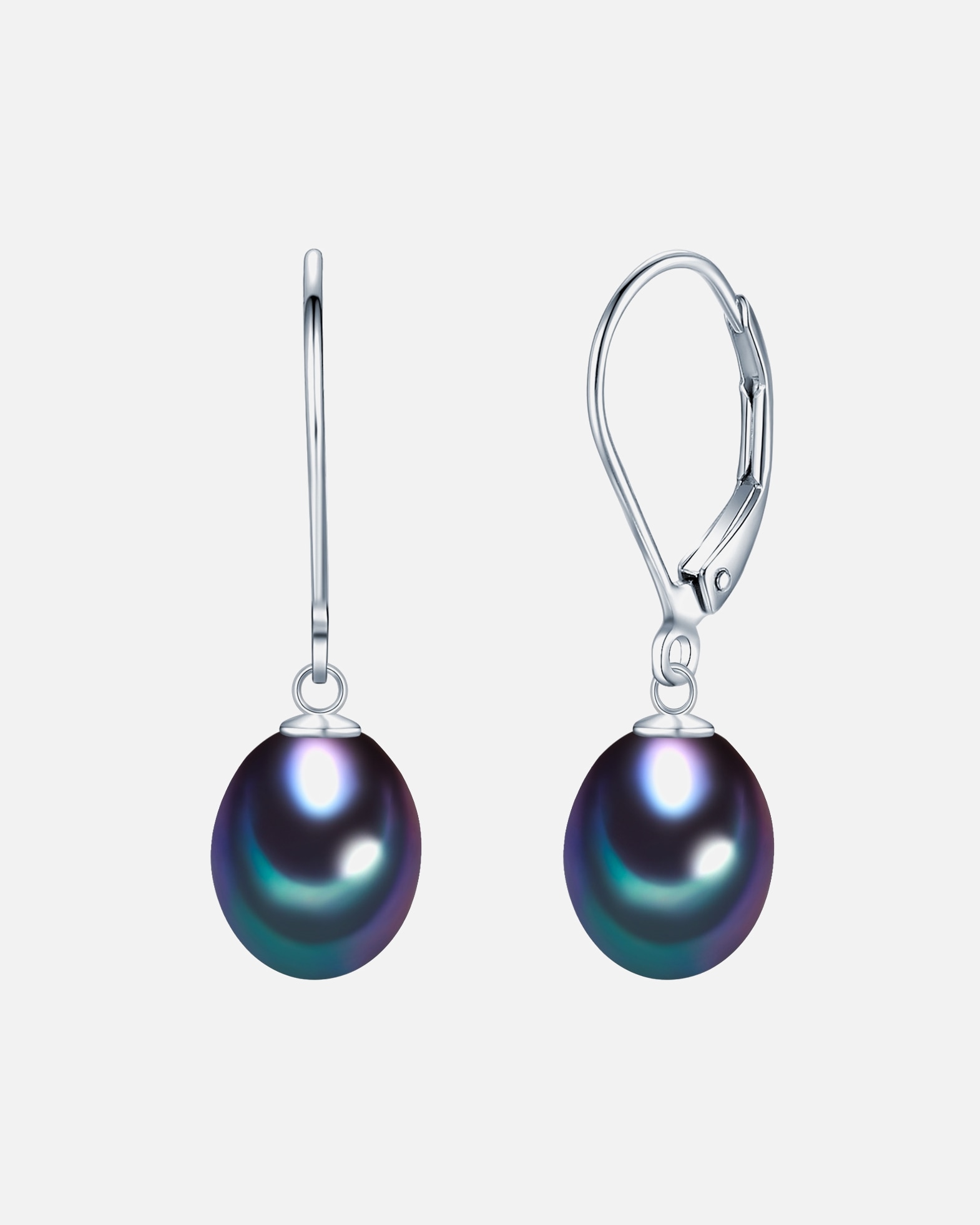 Ohrringe für Weiblich Valero Pearls Ohrhänger Sterling Silber Süßwasser-Zuchtperlen pfauenblau ca. 8,0-9,0 mm 25,0 mm