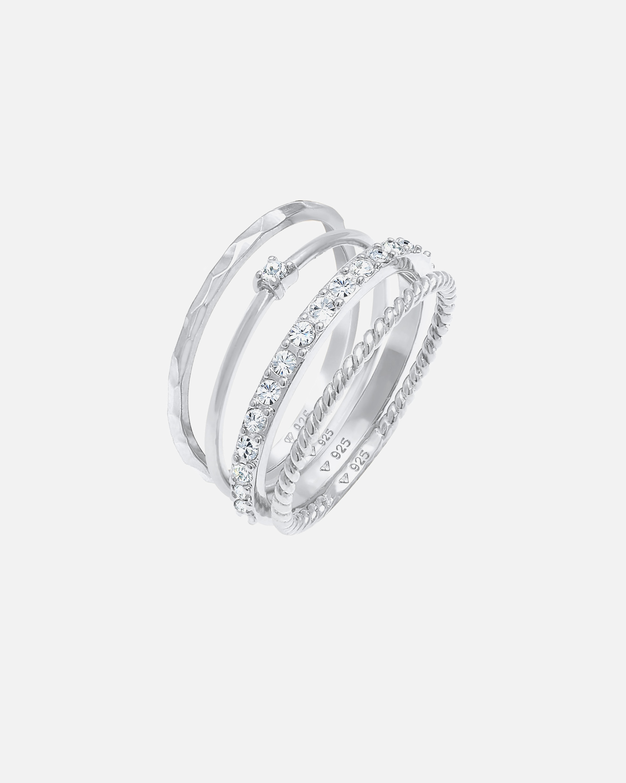 Ring für Weiblich Elli Stapelring Gedreht 4er Set 925 Silber, mit Kristallen von Swarovski® 58