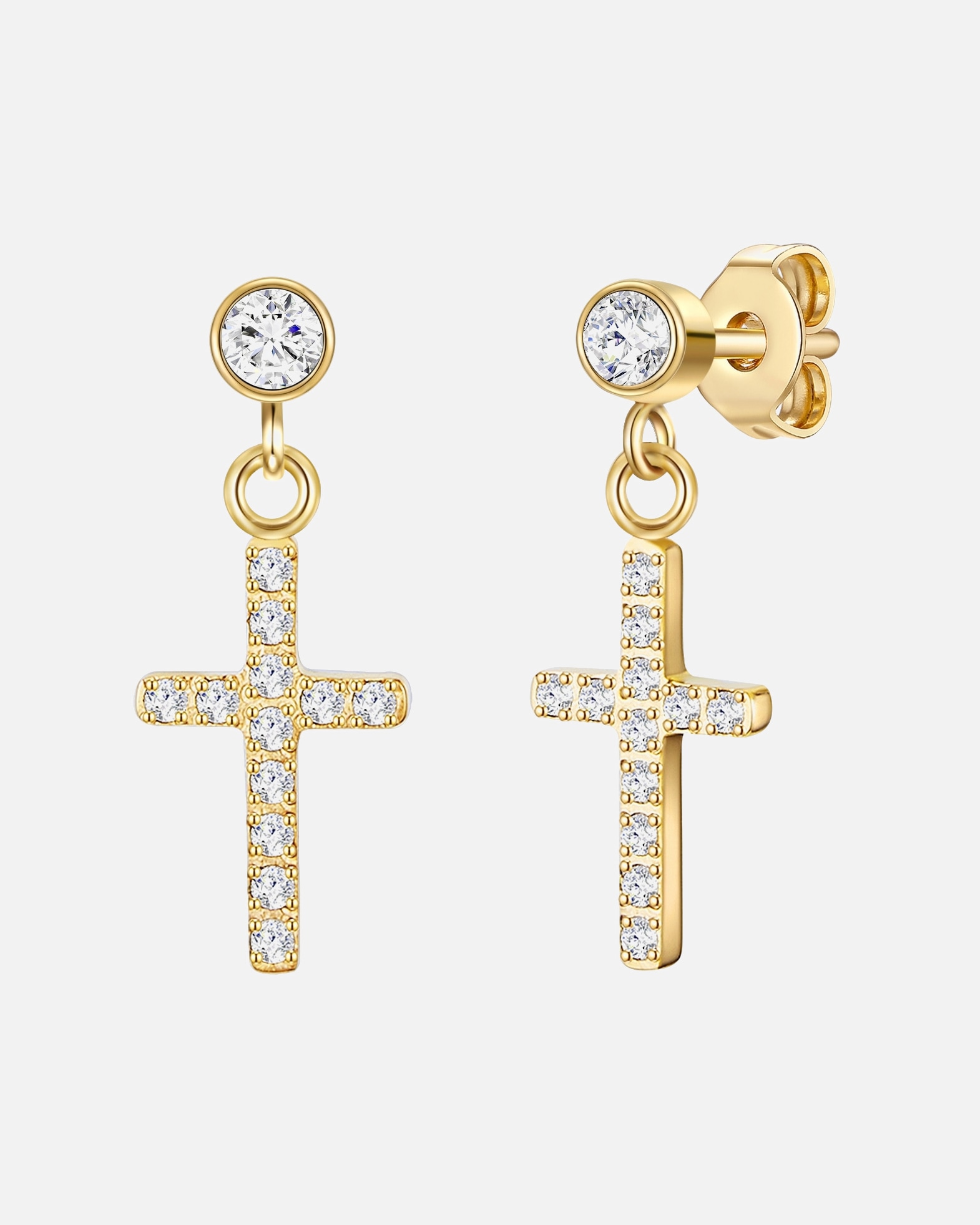 Ohrringe für Weiblich Eastside Ohrhänger Kreuz Edelstahl Zirkonia in Gelbgold 21,3 mm