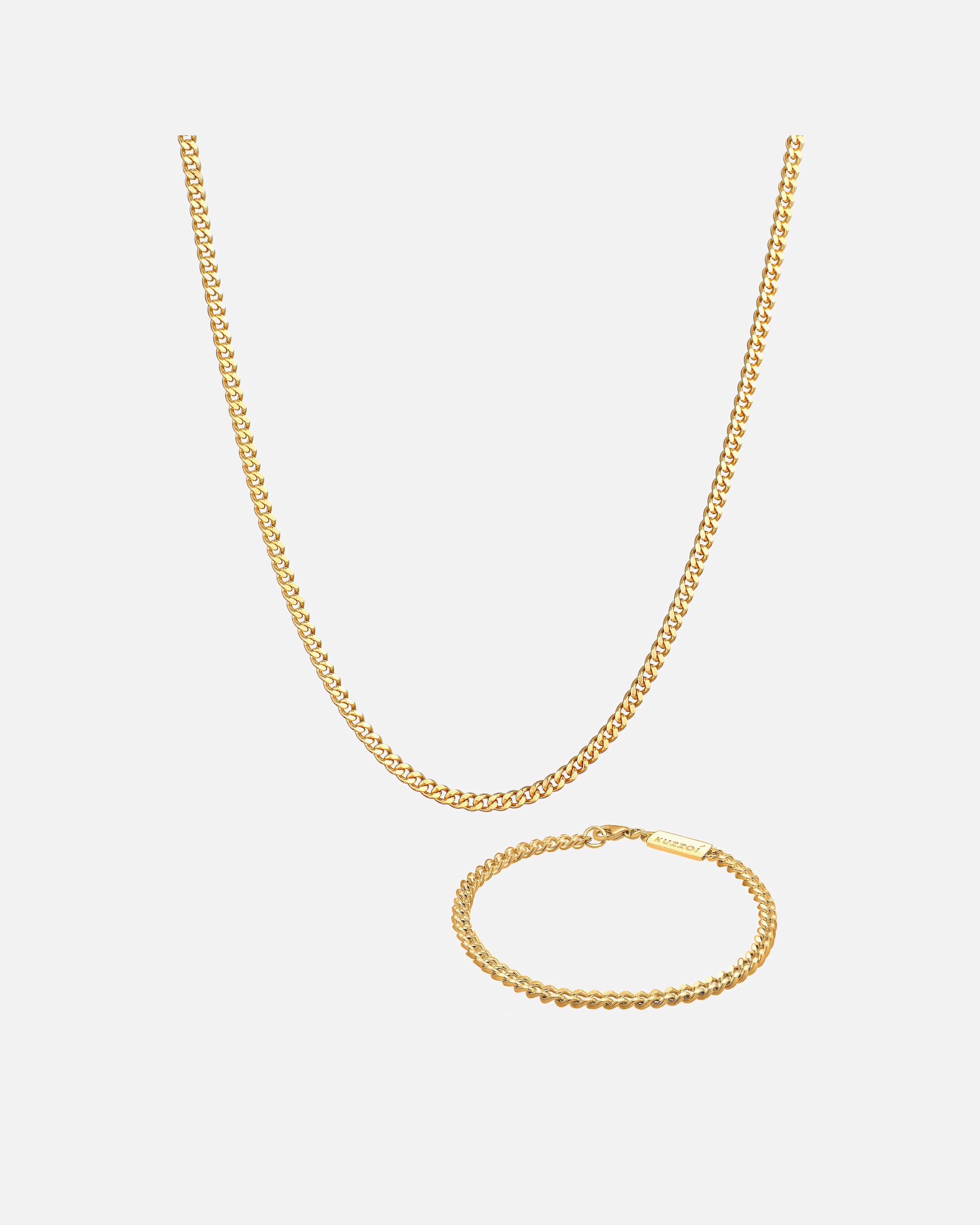 Schmuckset für Männlich KUZZOI Panzerketten Armband Kette Basic 925 Silber golfarben