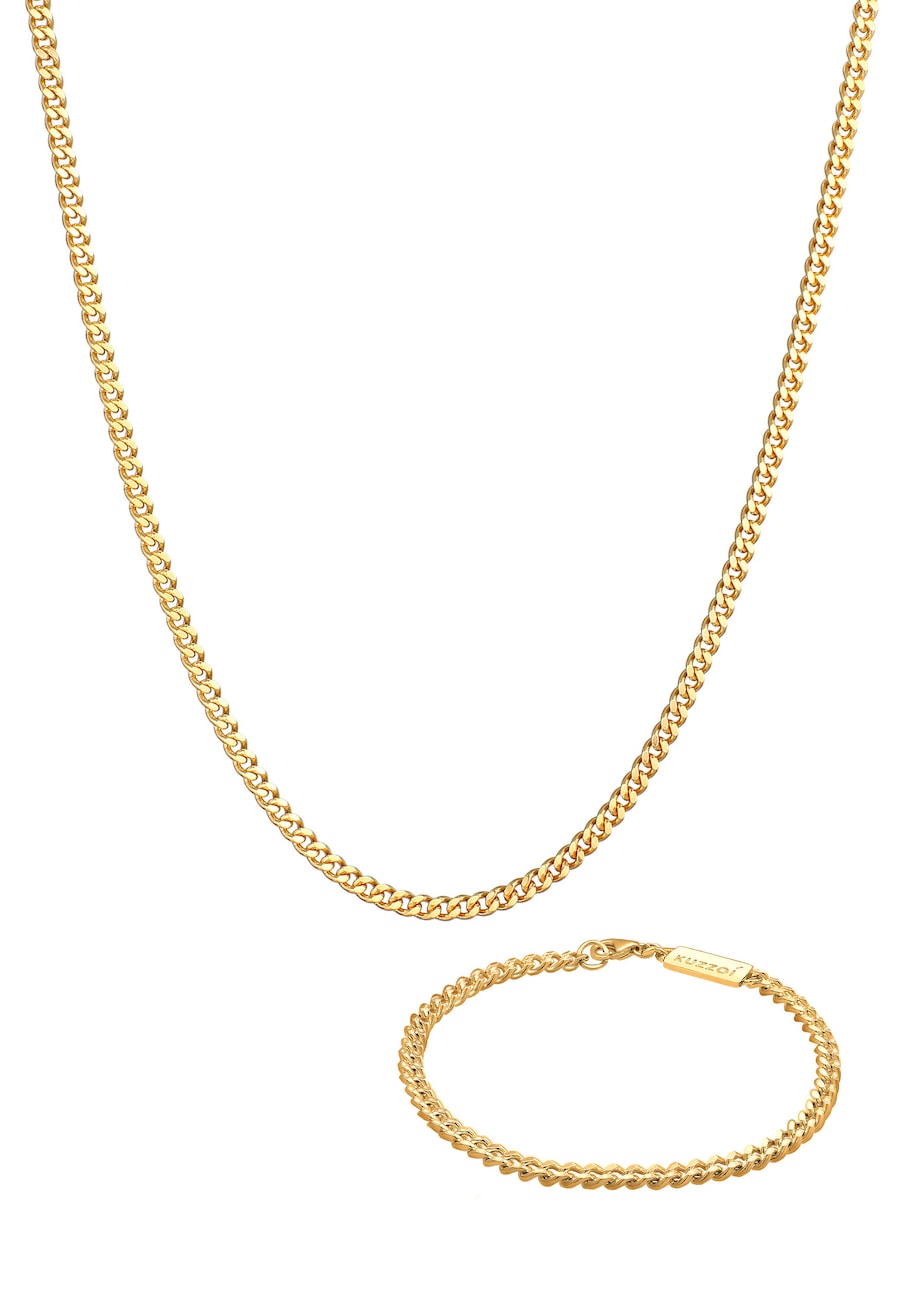 KUZZOI Panzerketten Armband Kette Basic 925 Silber golfarben Herren