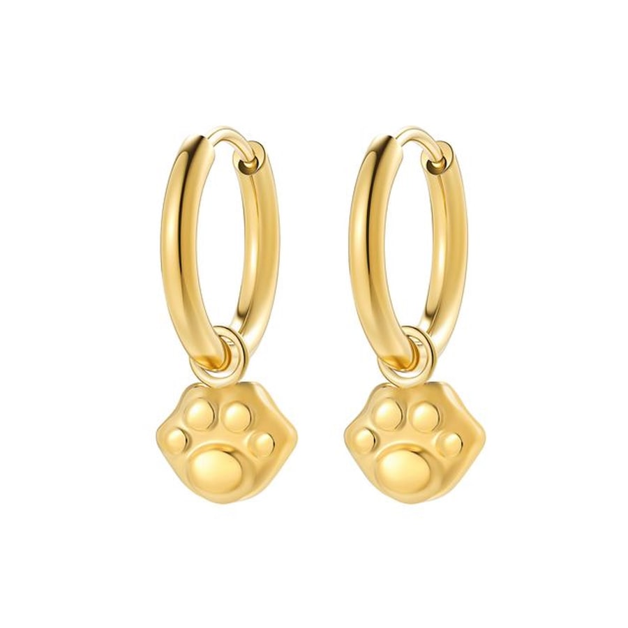 Hey Happiness Pfoten Creolen – Charm Ohrringe Edelstahl, wasserfest Gold Hellbraun Damen