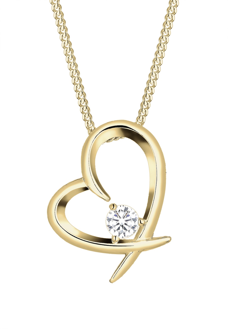 Elli Herz Geschwungen Zirkonia 925 Silber goldfarben Damen