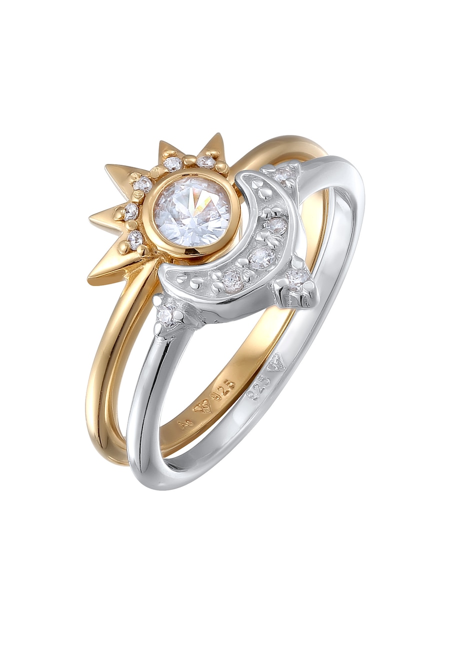 Elli Set Mond Sonne Zirkonia 925 Sterling Silber vergoldet 52 Damen