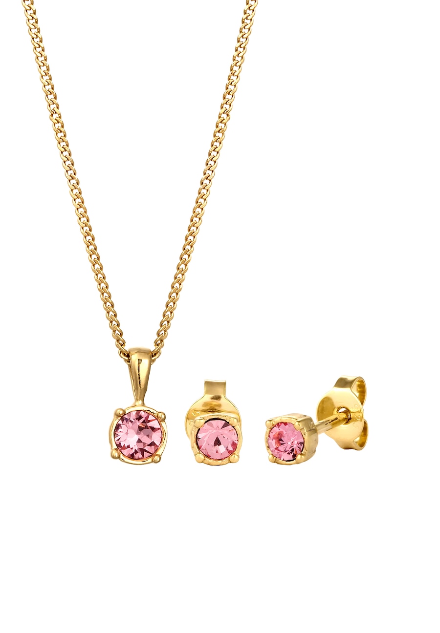 Elli Schmuckset Glas Kristalle Rose 925 Sterling Silber golfarben Damen