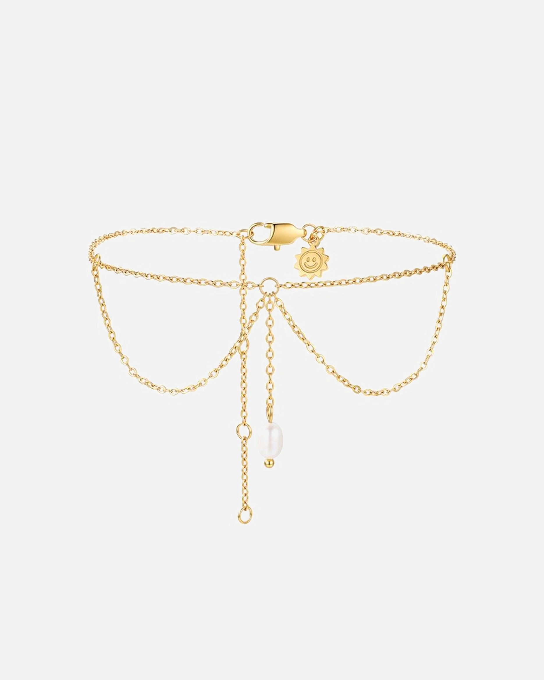 Fußschmuck für Weiblich Hey Happiness Default Brand Line Perlen Tropfen Layering Fußkettchen – Edelstahl Fußkette – wasserfest Gold