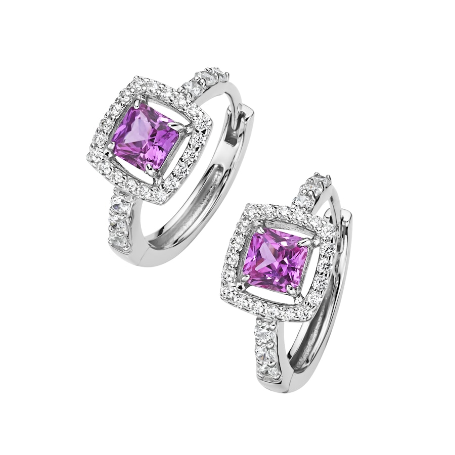 Giorgio Martello Milano Creolen mit Ziersteinen, Silber 925 Pink Violett