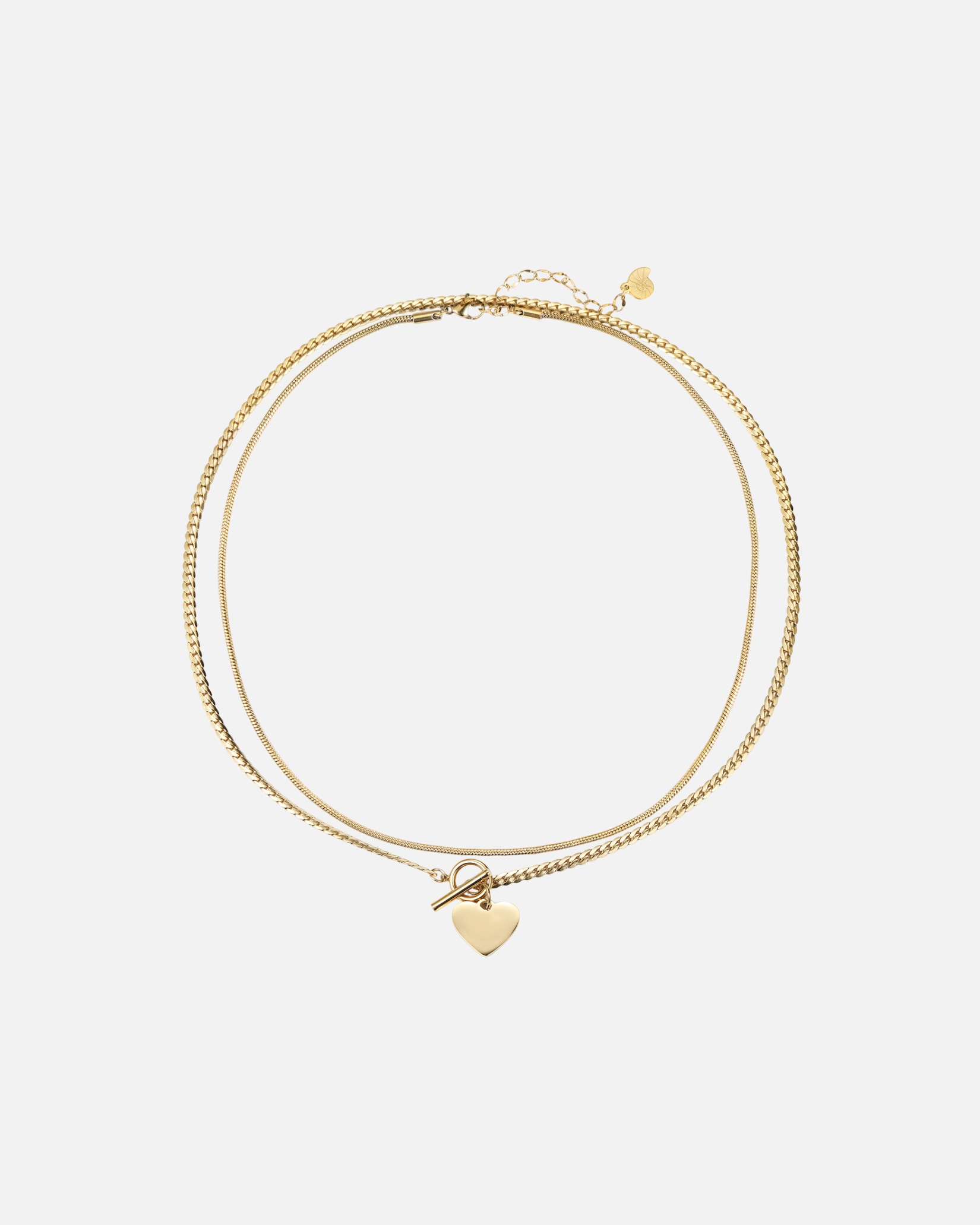 Halskette für Weiblich Hey Happiness Default Brand Line 2er Ketten-Set mit Schlangenkette und Herz-Anhänger - Edelstahl Gold