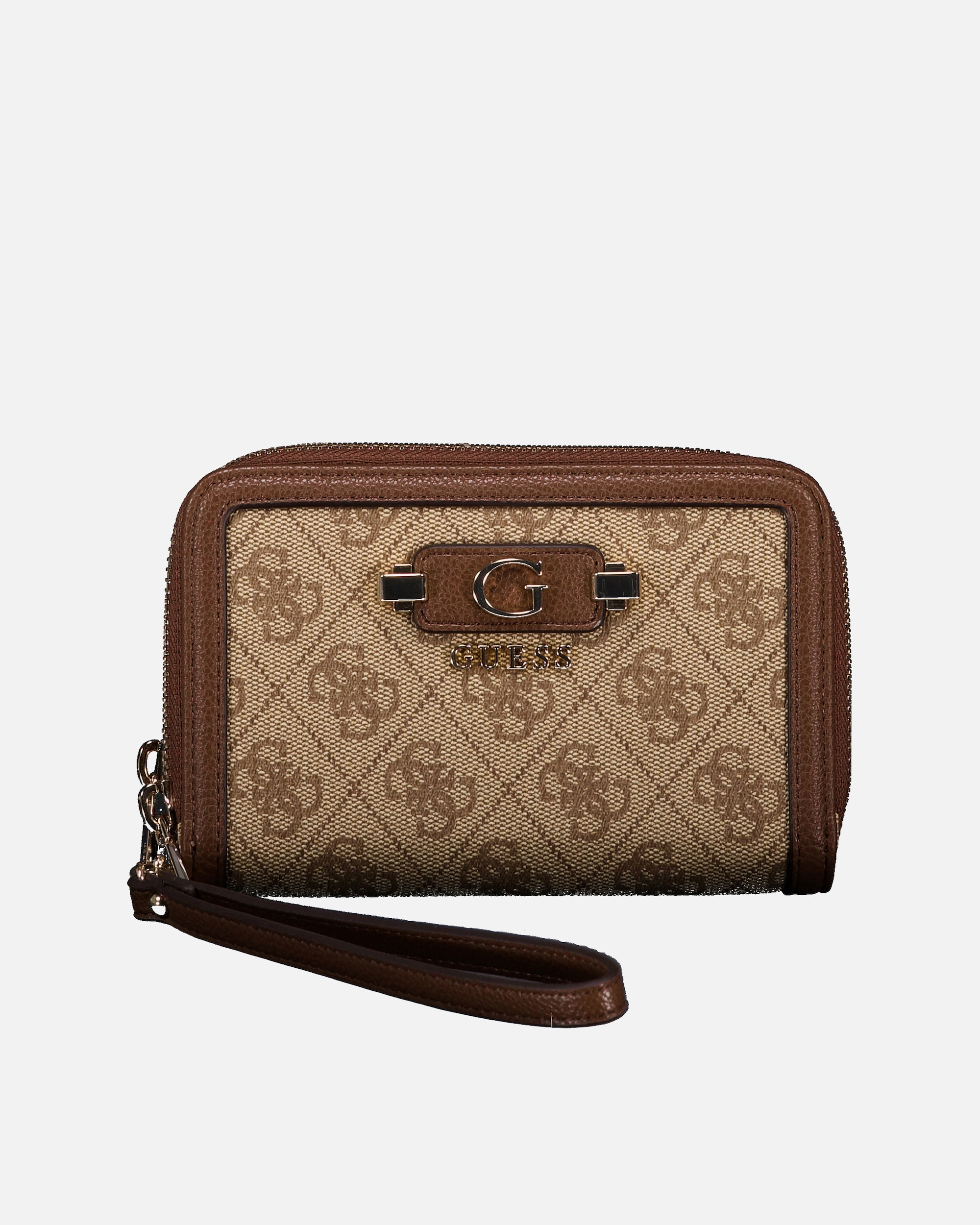 Portemonnaie für Weiblich Guess Geldbörse Lindsey 4G-Logo mit Griffschlaufe Latte