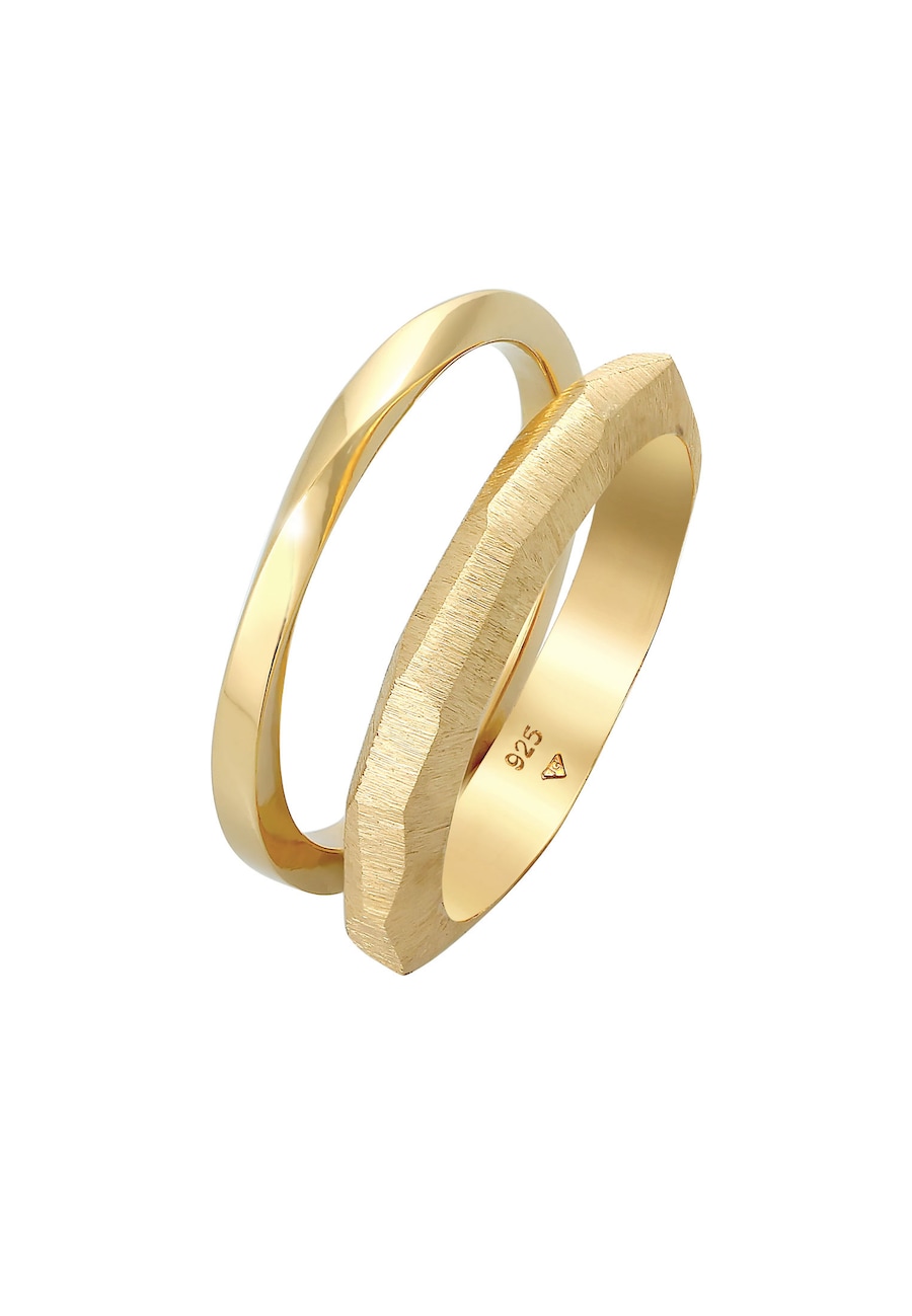 Elli PREMIUM Bandring Basic Gedreht Struktur 2er Set 925 Silber 54 Damen