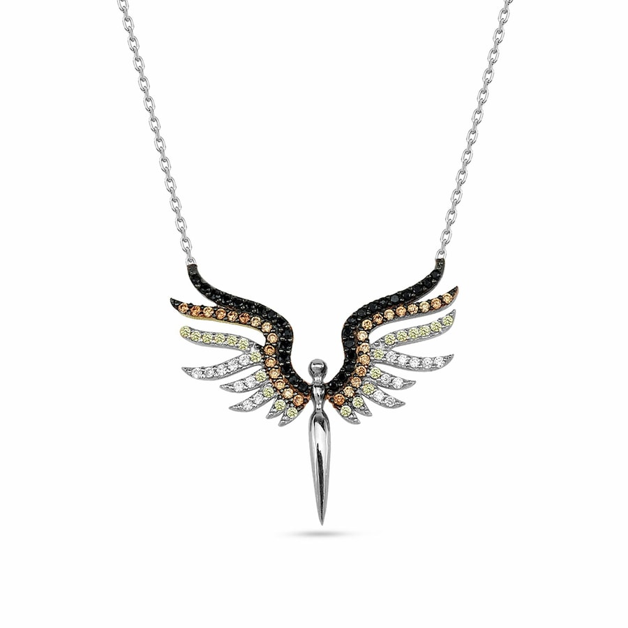 dKeniz Anhänger mit Kette 925/- Sterling Silber Zirkonia weiß 42 cm + 3cm Weiss Damen