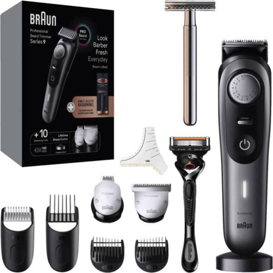 Braun Series 9 BT9420 & King C. Gillette Rasierhobel in Schwarz/Grau