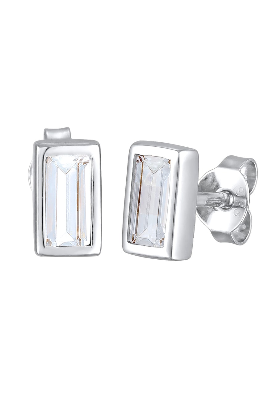 KUZZOI Ohrstecker Rechteck Topas Weiß 925 Sterling Silber OneSize Herren