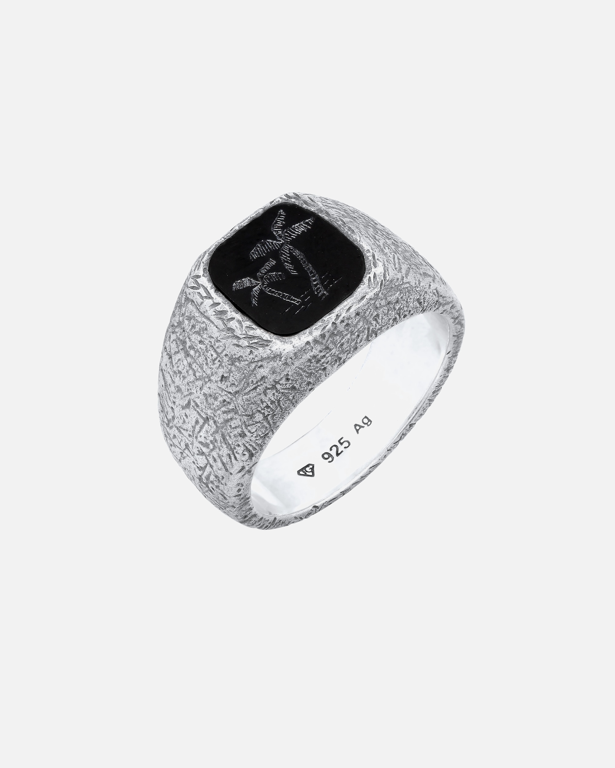 Ring für Männlich Haze & Glory Default Brand Line Siegelring Onyx Schwarz 925 Sterling Silber - Black Palm 60