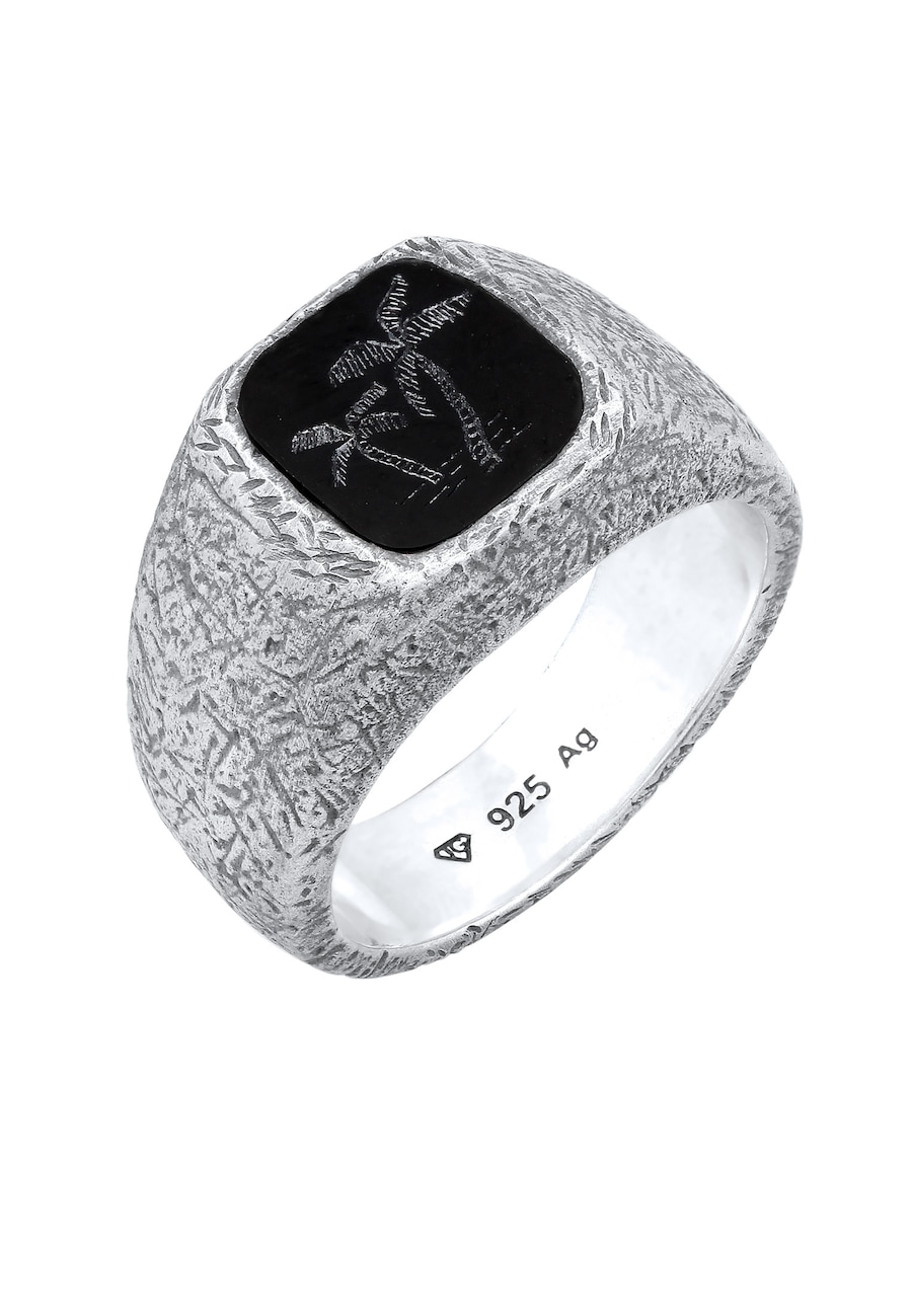 Haze & Glory Siegelring Onyx Schwarz 925 Sterling Silber - Black Palm 60 Herren