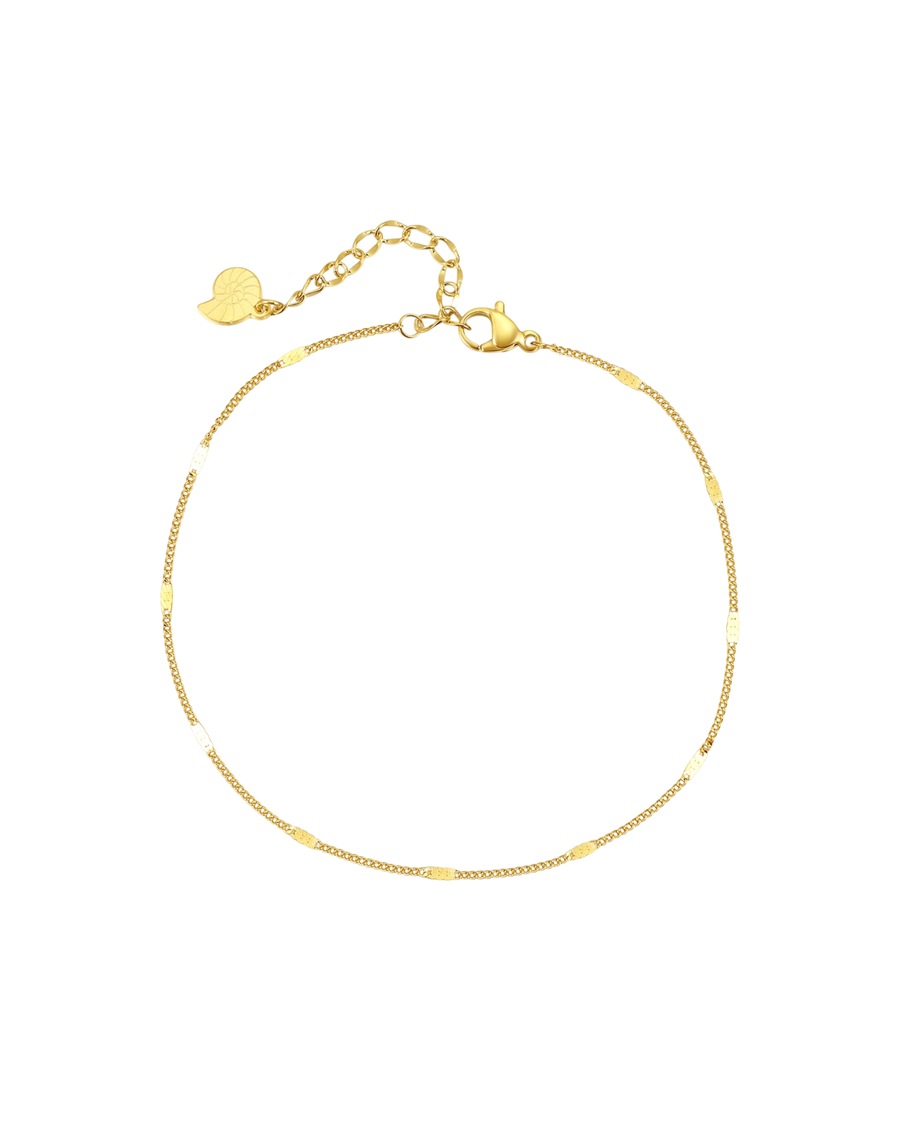 Hey Happiness Strukturiertes Glieder Fußkettchen, aus Edelstahl Gold Damen