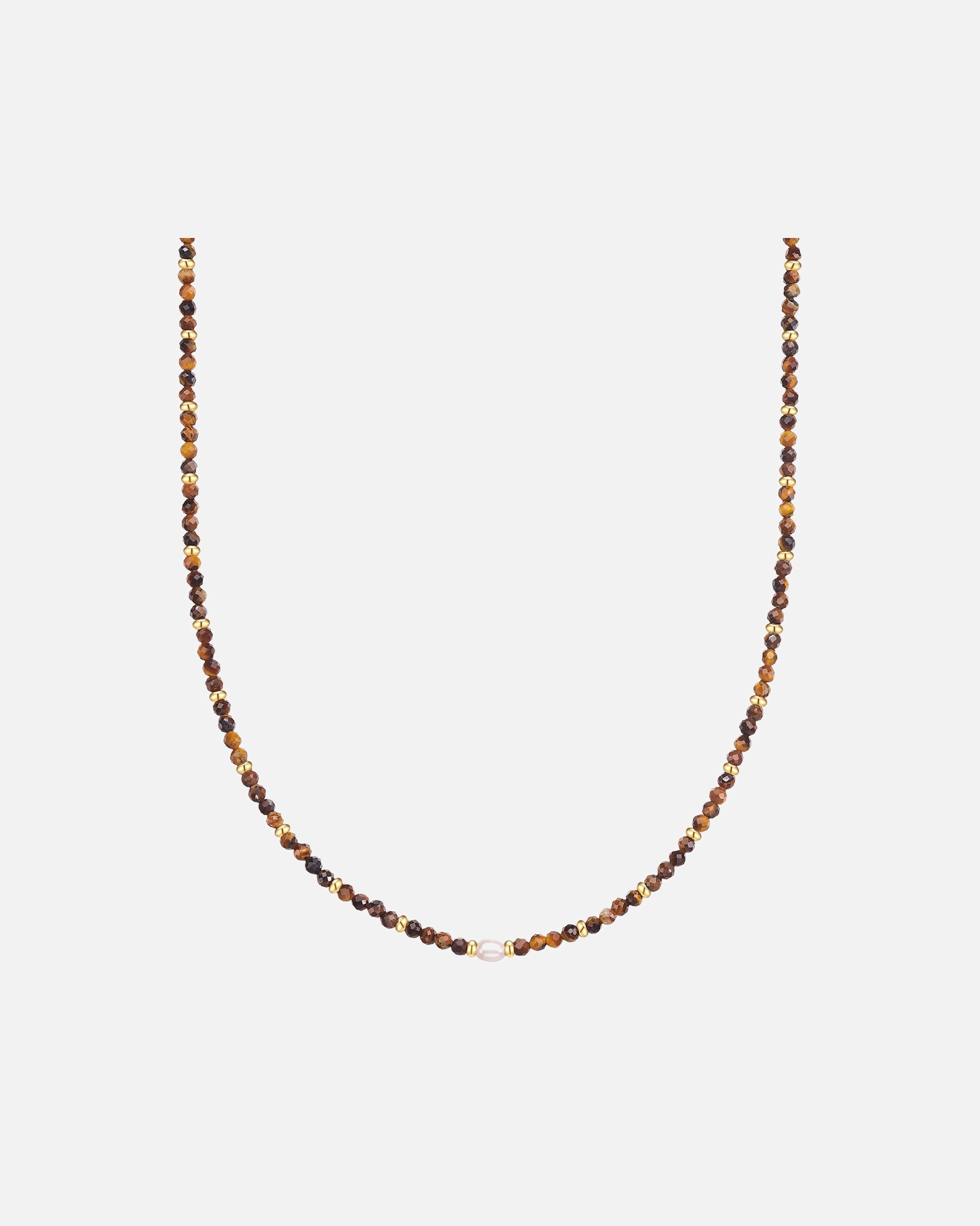 Halskette für Weiblich Glanzstücke München Halskette aus Edelstahl in Gelbgold mit Tigerauge und Süßwasser-Zuchtperle 40,0 cm Basiskette + 5,0 cm Verlängerun