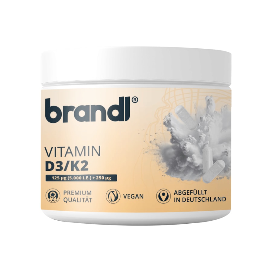 Brandl Nutrition Vitamin D3 K2 Kapseln Vegan mit 5.000 IU und 250μg | 240 hochdosiert 50 g