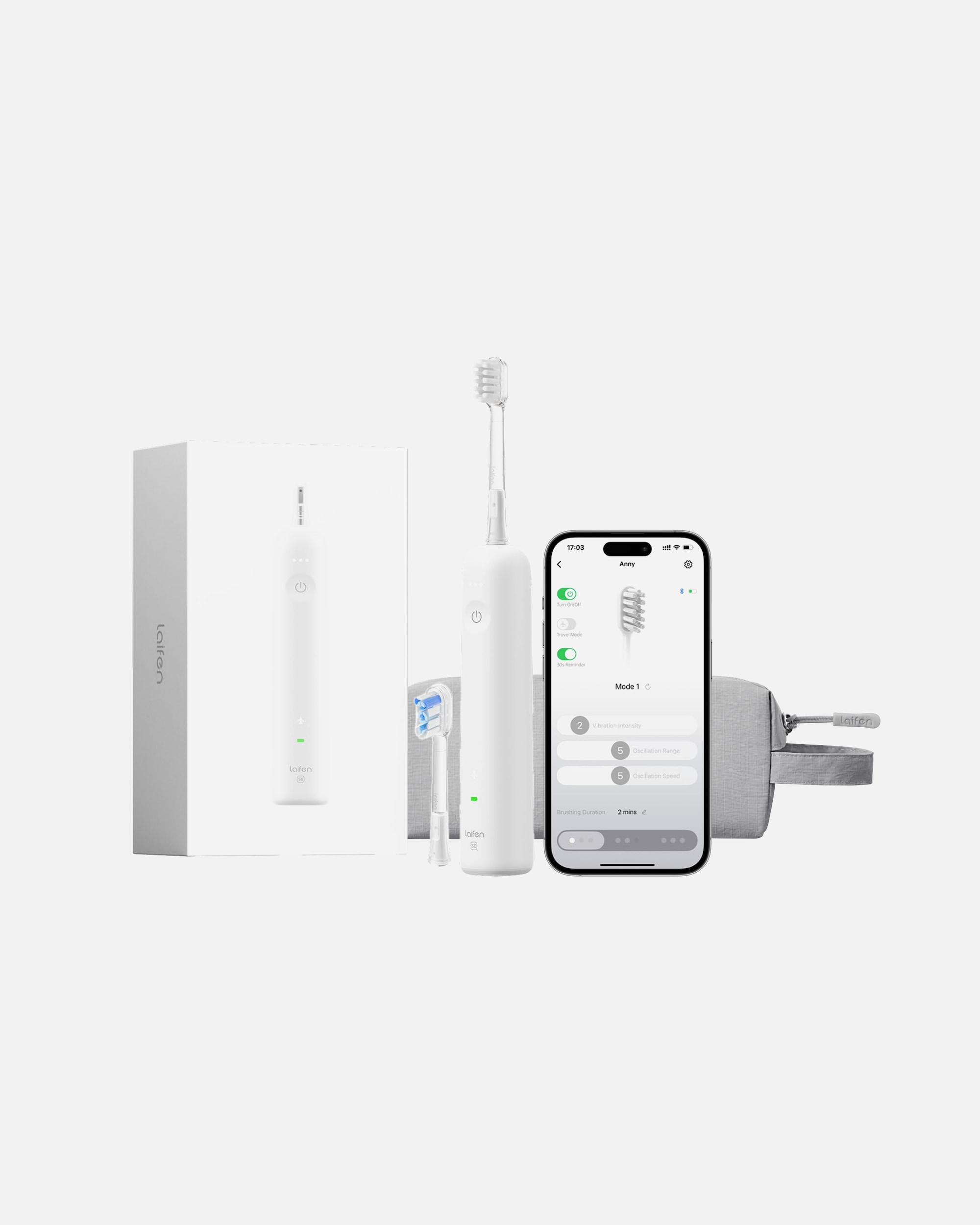 Elektrische Zahnbürste für Unisex Laifen Laifen Wave Spezial Elektrische Zahnbürste mit 2 Bürstenköpfe und Reisetasche weiss