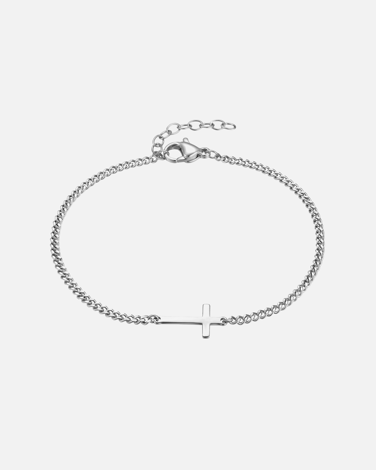 Armband für Männlich True Rebels Kreuz aus Edelstahl in silber 18,0 cm Basislänge + 3,0 cm Verlängerung