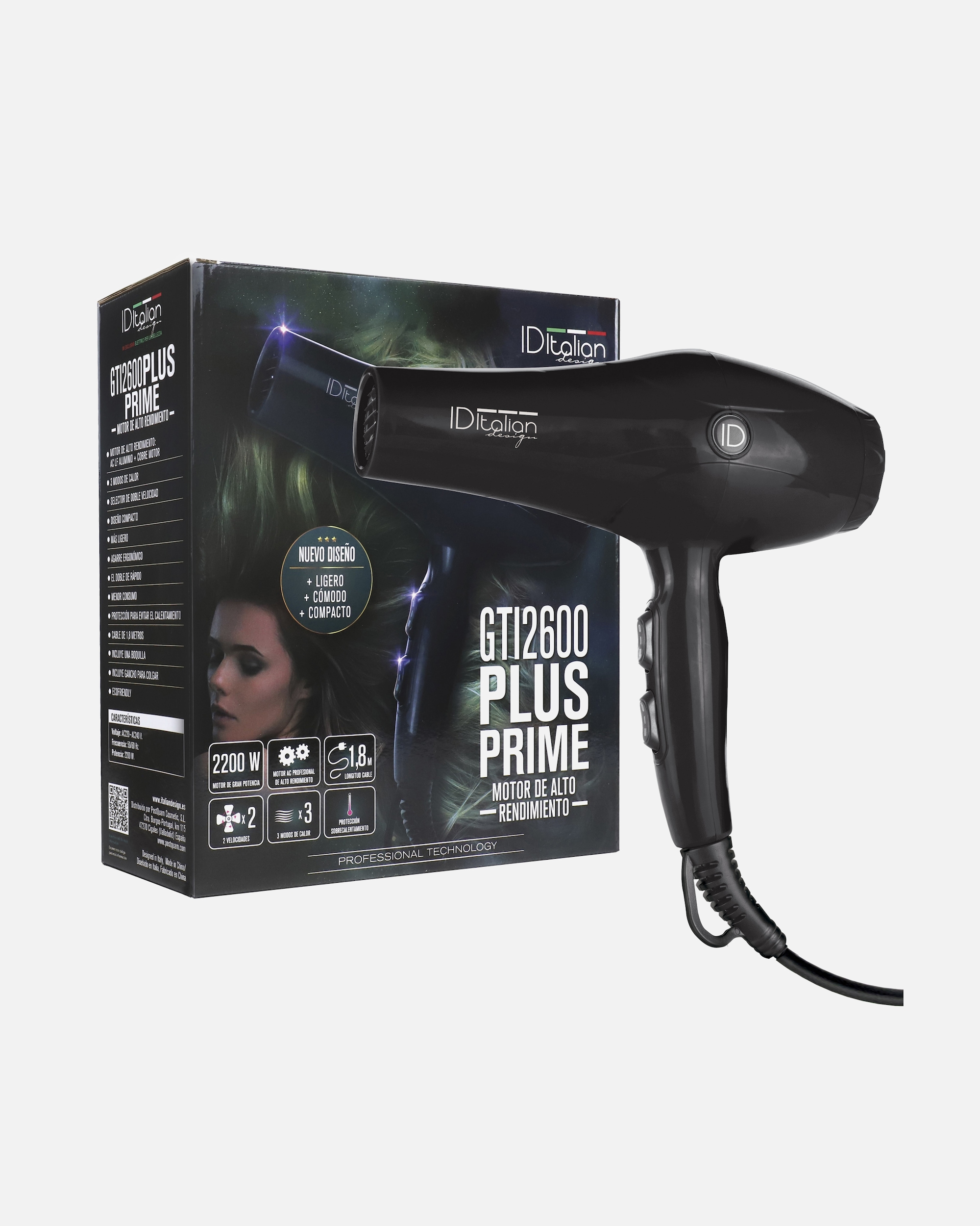 Haartrockner für Unisex Italian Design GTI 2600 Plus Prime Trockner - schwarz - 2200 W 1 pieza