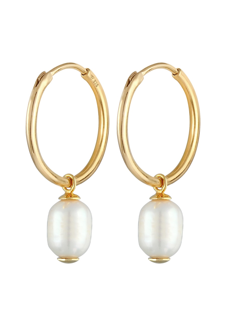 Elli PREMIUM Creolen Barock Süßwasserperle 925 Silber vergoldet OneSize Damen