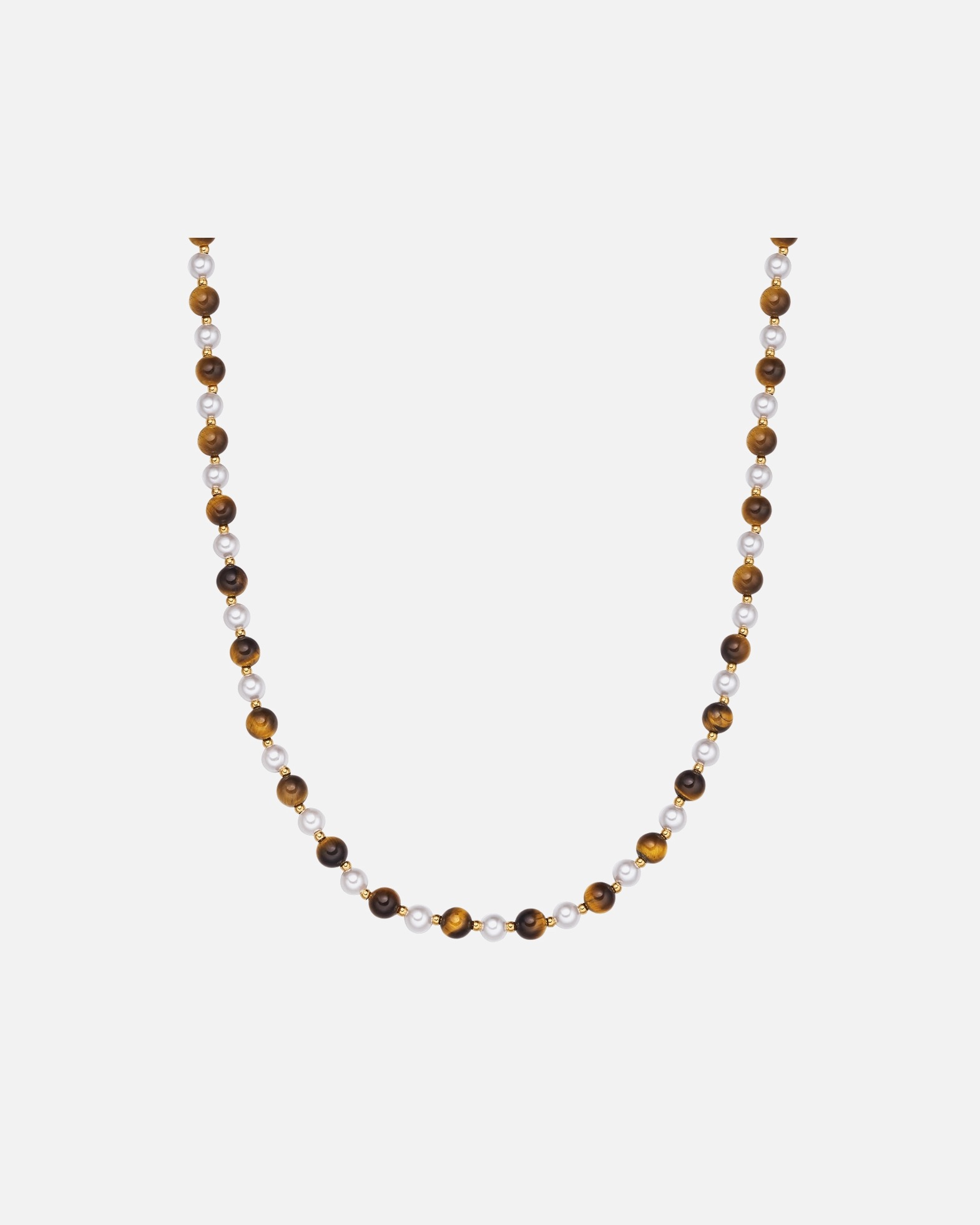 Halskette für Männlich True Rebels Halskette aus Edelstahl in gelbgold mit Tigerauge Muschelkernperle 50,0 cm Basiskette + 5,0 cm Verlängerung