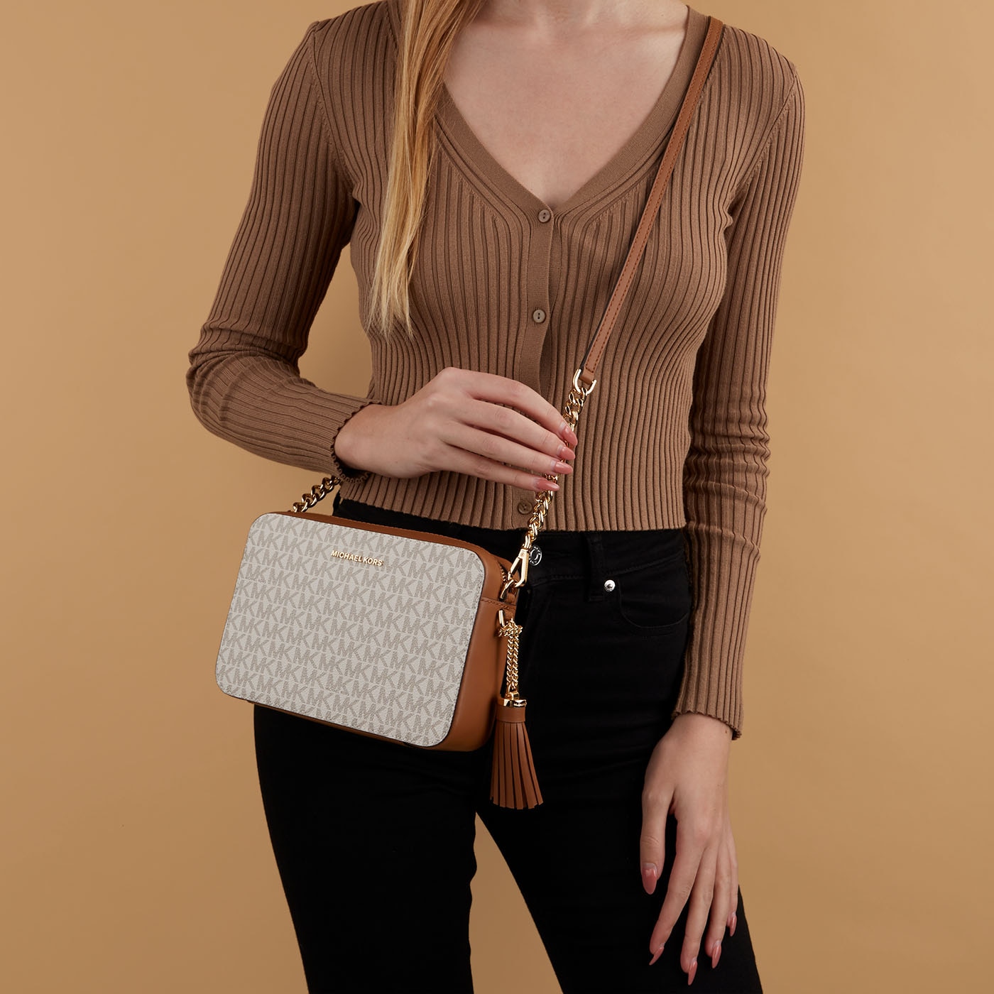 Camera Bag Michael Kors Taschen Braun Beige Kors Schultertasche