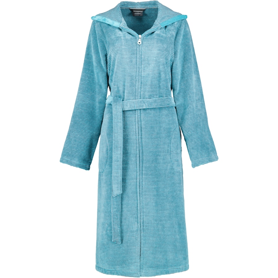 Cawö Bademäntel Damen Kapuze Two-Tone 6432 türkis - 47 M Weiss