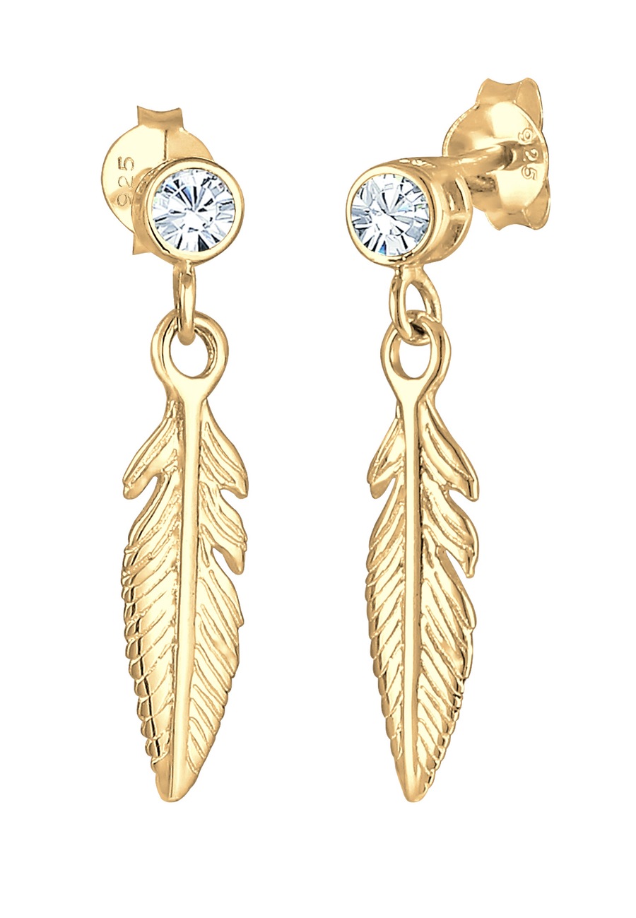 Elli Ohrringe Feder Boho Hippie 925 Silber, mit Kristallen von Swarovski goldfarben Damen