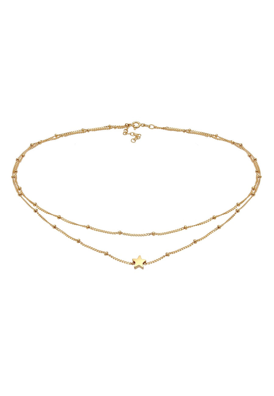 Elli Layer Choker Sterne Astro Kugelkette 925 Silber goldfarben Damen