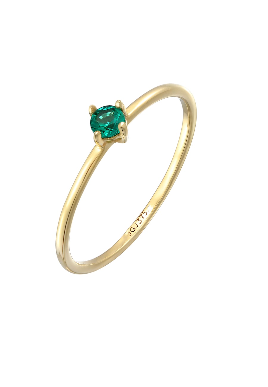Elli PREMIUM Synthetischer Smaragd Solitär 375er Gelbgold 52 Damen