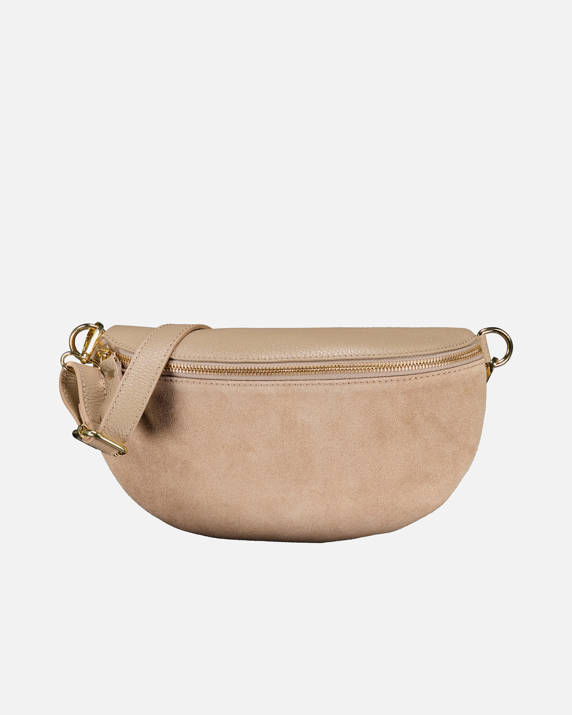 Bauchtasche für Weiblich Hausfelder Manufaktur Gürteltasche / Umhängetasche Velours mit Goldfittings Beige