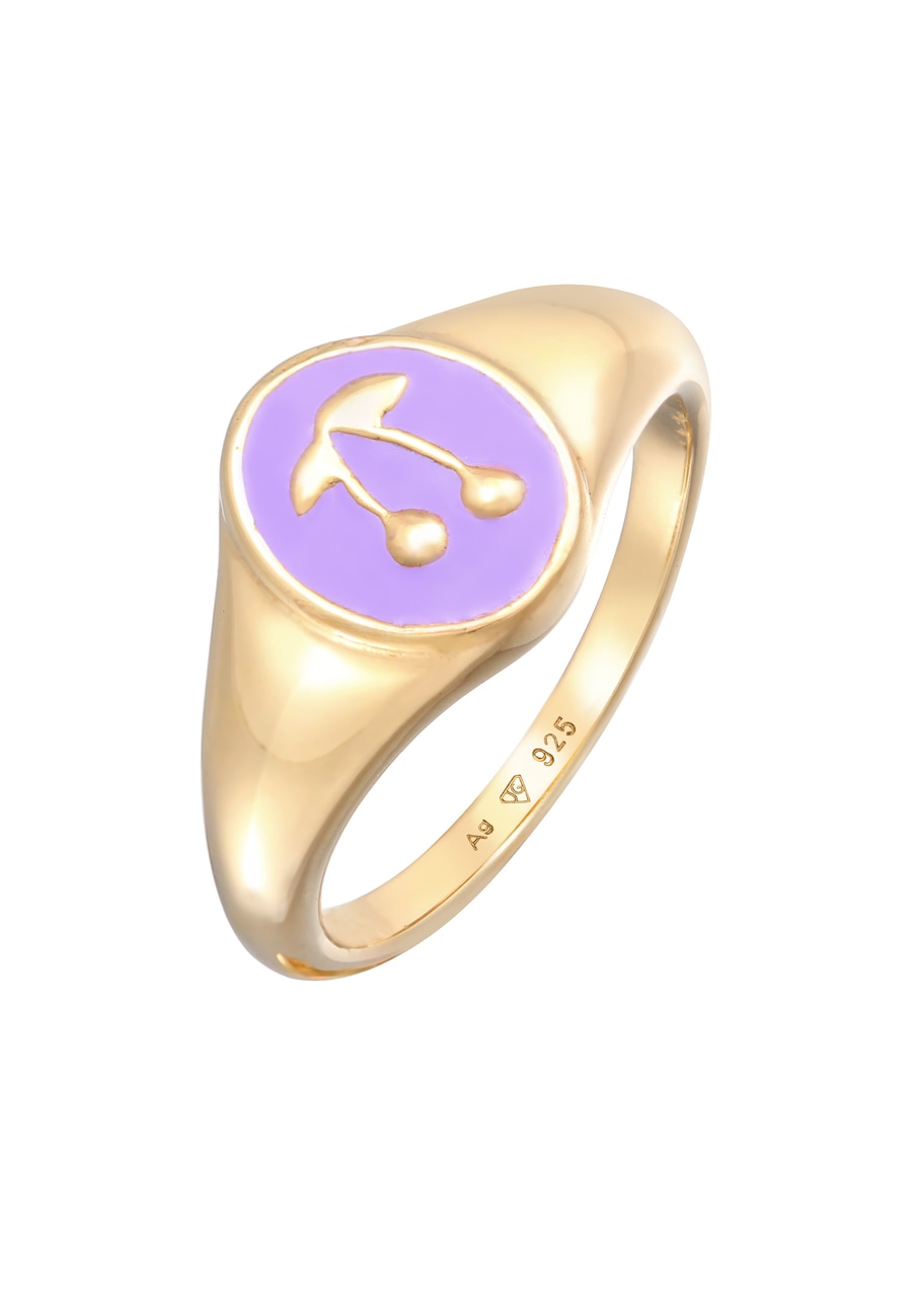 Elli Ring Siegelring Kirsche Emaille 925 Silber vergoldet 52 Damen