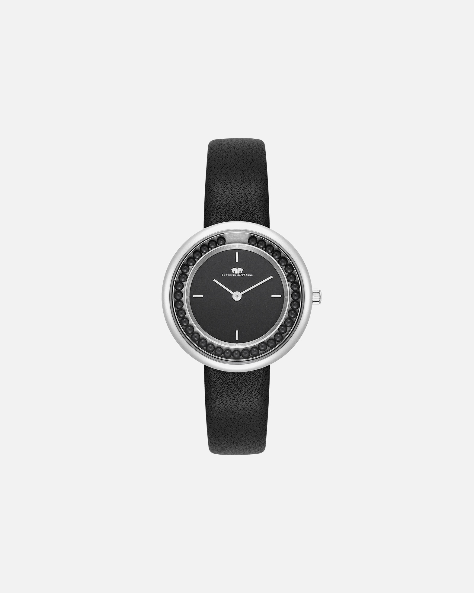 Uhr für Weiblich Rhodenwald & Söhne Armband-Uhr Pearl aus Echtleder in gelbgold Black