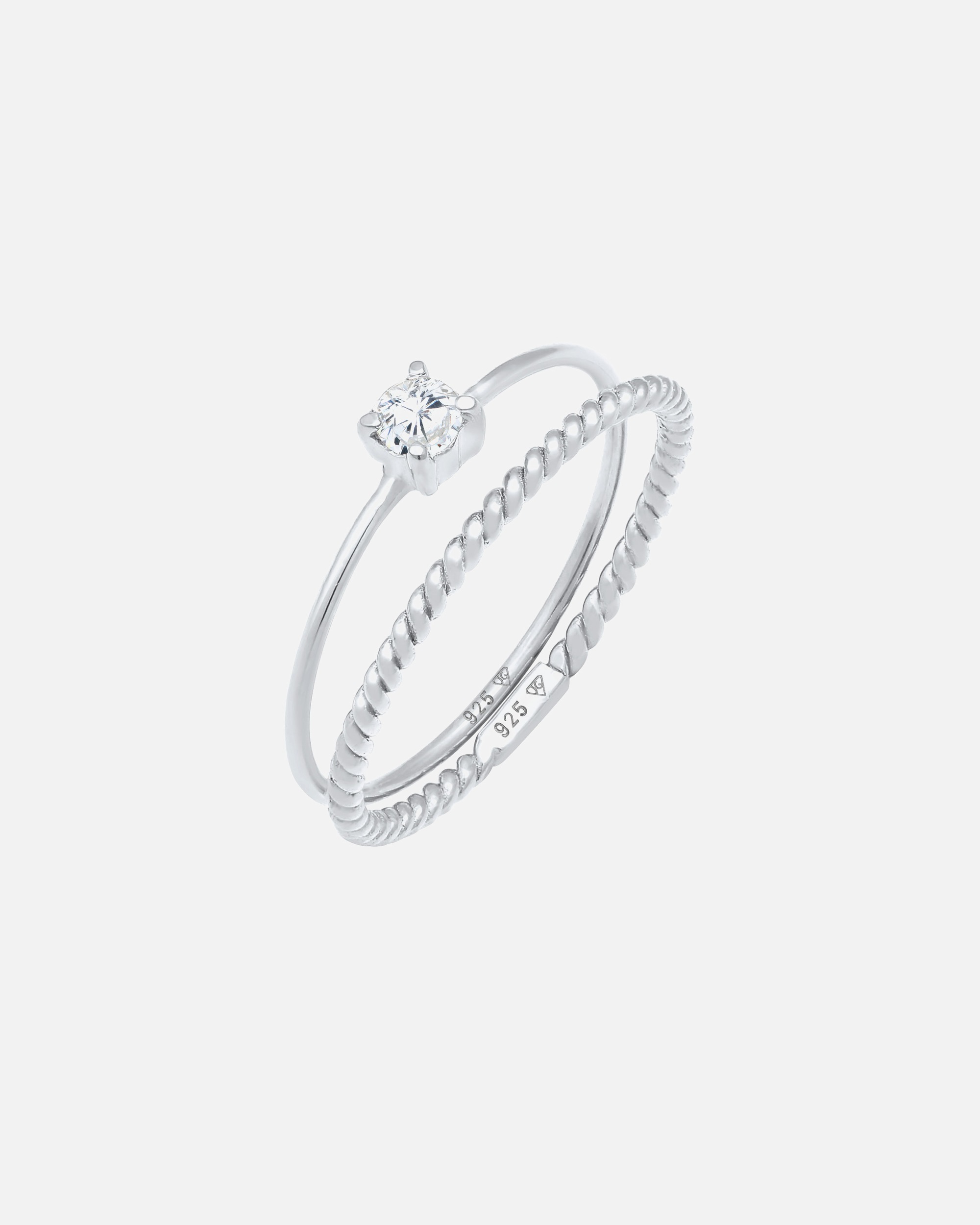 Ring für Weiblich Elli Zirkonia Gedreht Twisted 2er Set 925 Silber 56 mm
