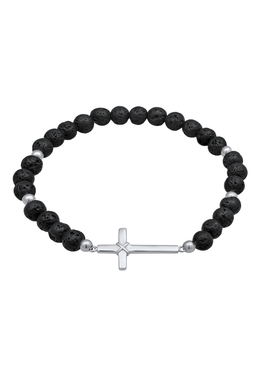 KUZZOI Lava Perlen Schwarz Kreuz 925 Silber 19 Herren