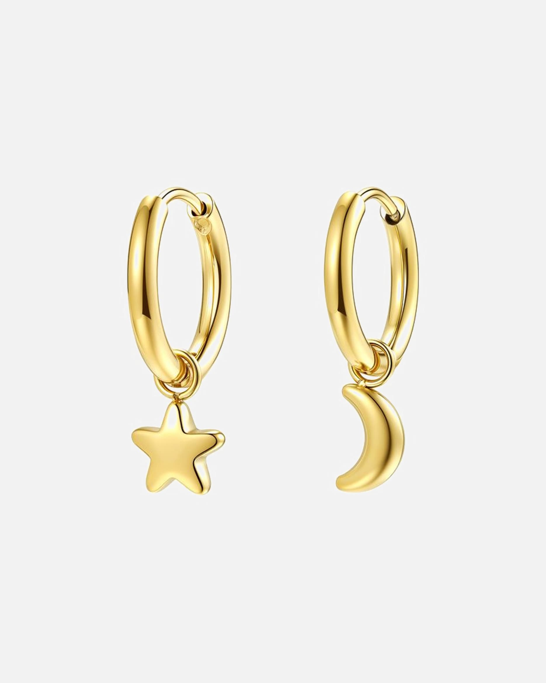 Ohrringe für Weiblich Hey Happiness Default Brand Line Mond & Stern Creolen – Edelstahl, wasserfest Gold