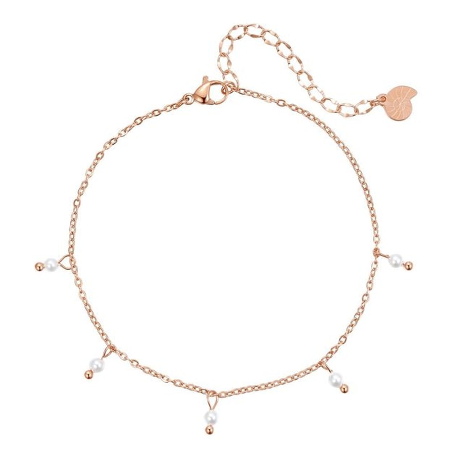 Hey Happiness Fußkette mit Hängenden Perlen, aus Edelstahl Rosegold Damen