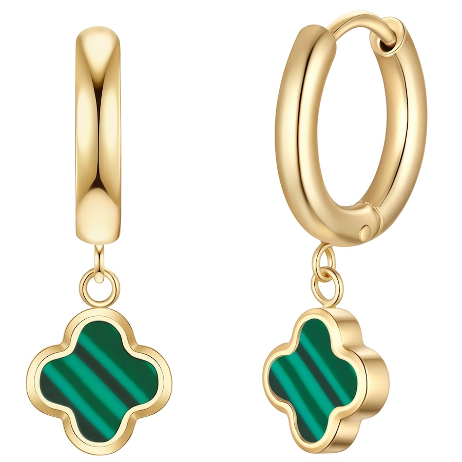 Glanzstücke München Creolen Kleeblatt aus Edelstahl in gelbgold mit Malachit (synth.) 20,8 mm Damen