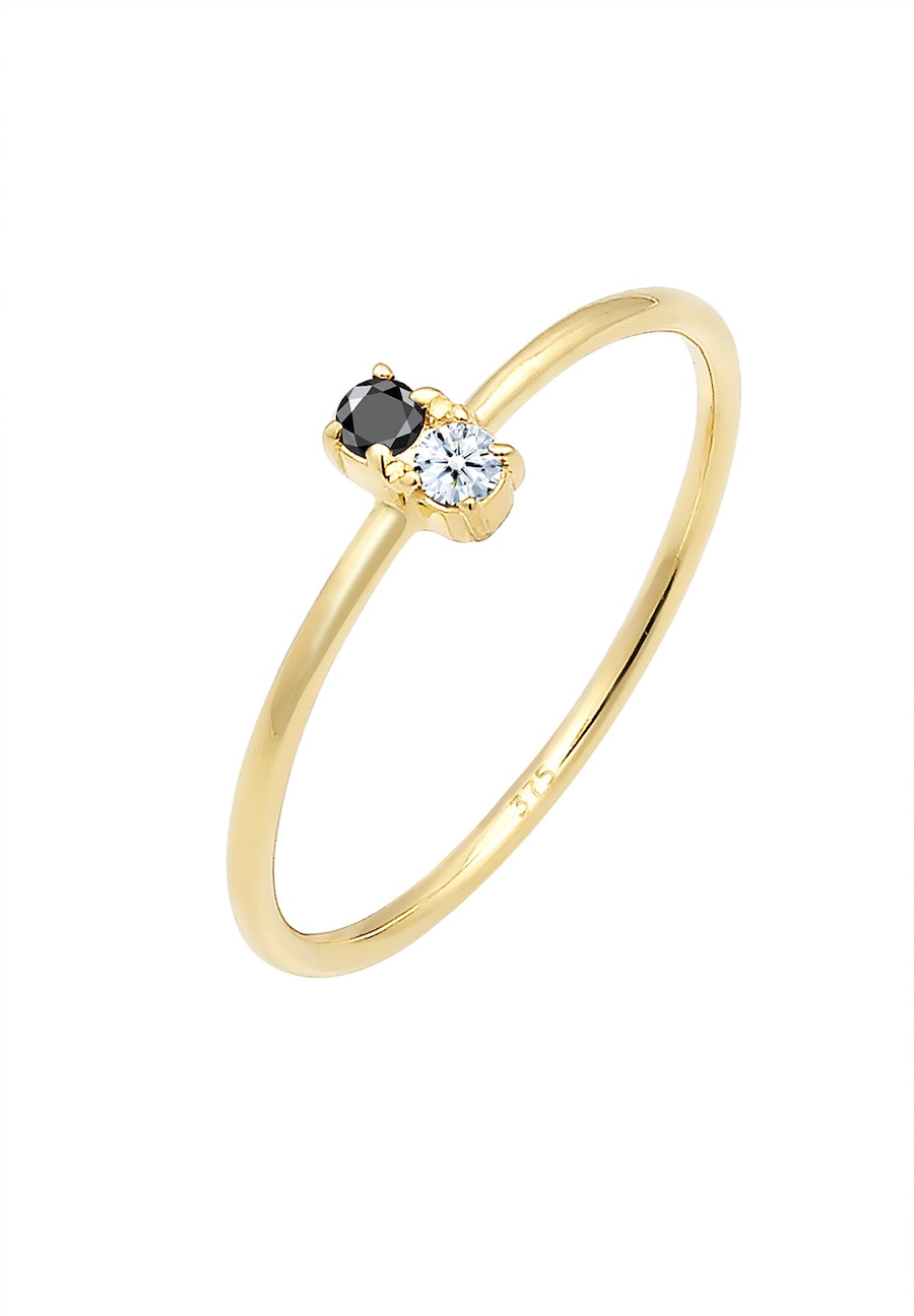 Elli DIAMONDS Bi-Color Schwarzer Diamant (0.06 ct.) 375 Gelbgold 54 Damen