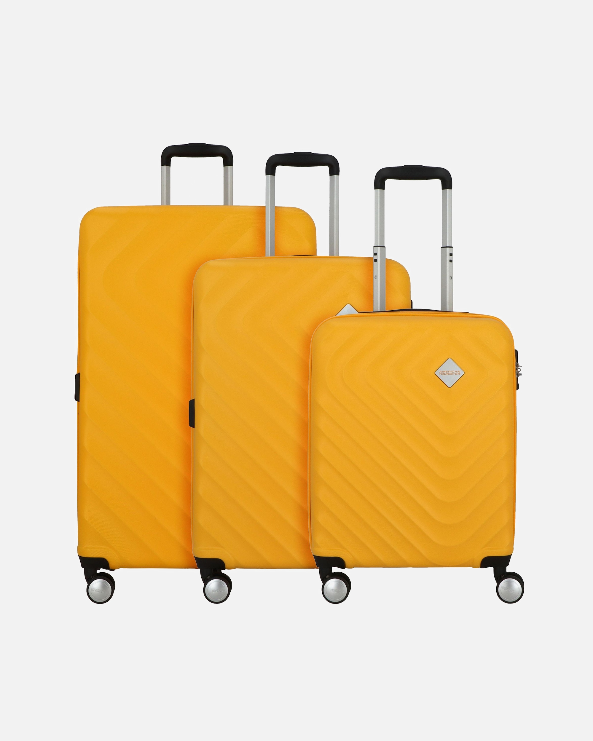 Koffer für Männlich American Tourister Summer Square 4 Rollen Kofferset 3-teilig mit Dehnfalte sunshine yellow