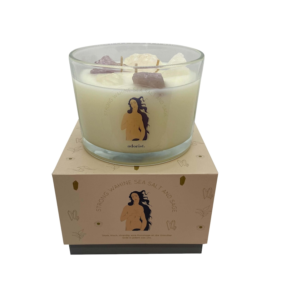 adorist. 3 Docht Duftkerze aus Sojawachs mit Kristallen Strong Wahine Sea Salt & Sage zum Durchatmen Runterkommen 11x11x8 cm 350 g