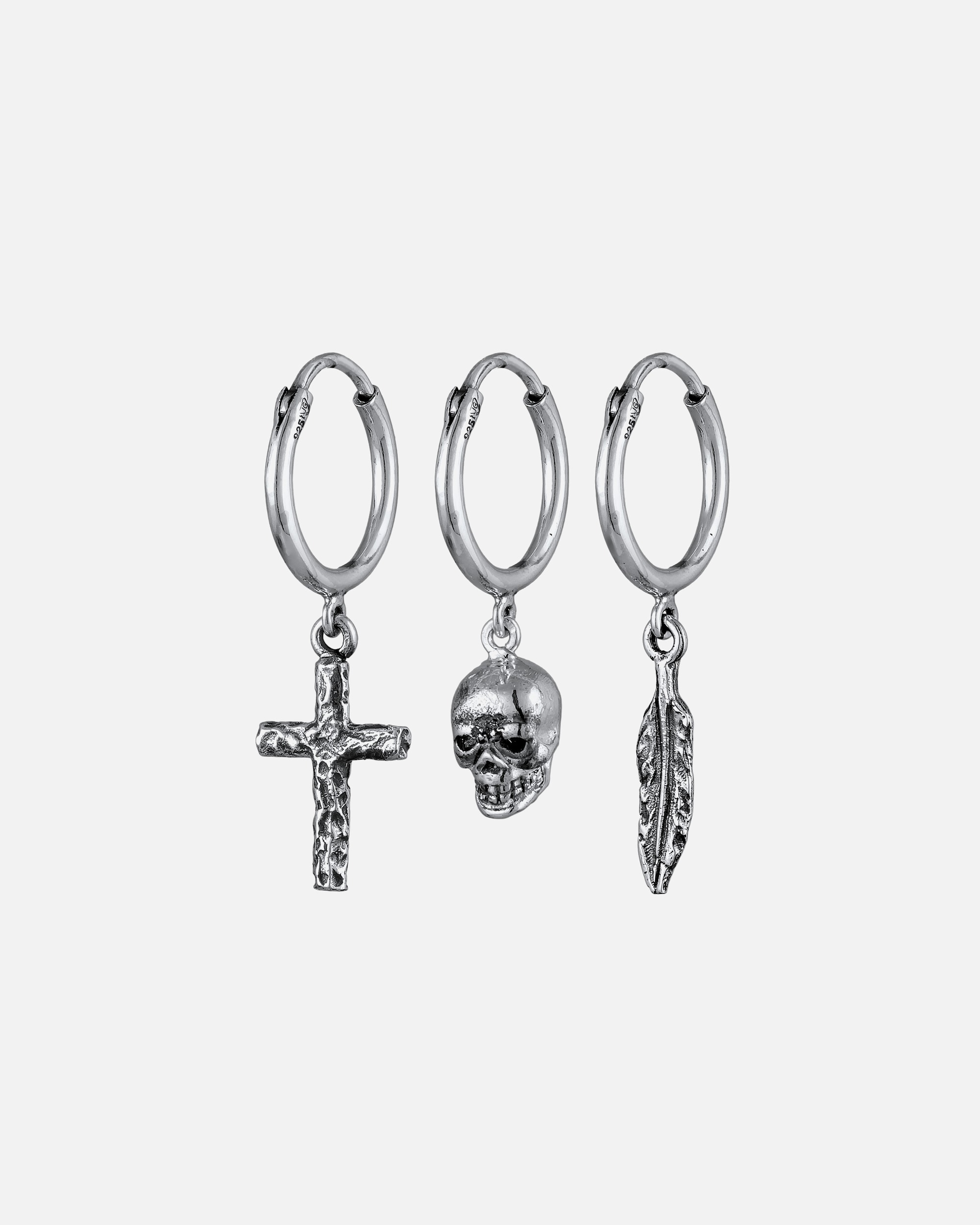 Ohrringe für Männlich KUZZOI Creolen Set Kreuz Totenkopf Feder 925 Silber OneSize