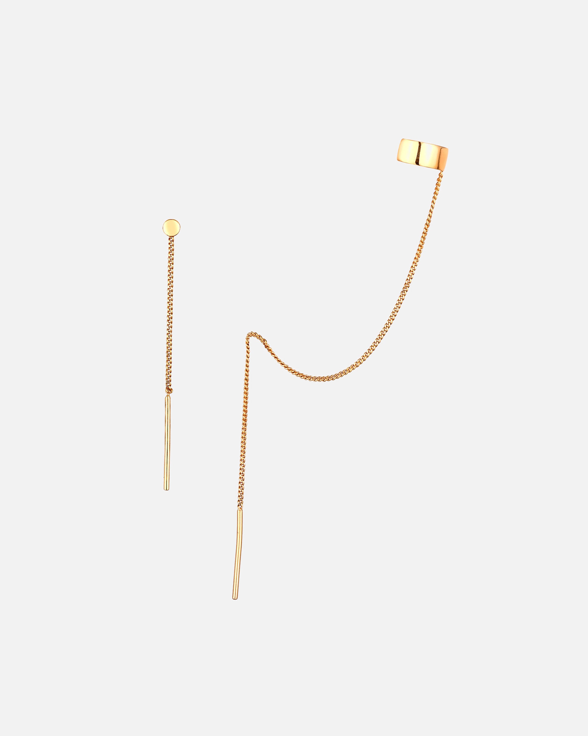 Ohrringe für Weiblich Elli Earcuff mit Kette Durchzieher Plättchen Poliert 925 Silber goldfarben