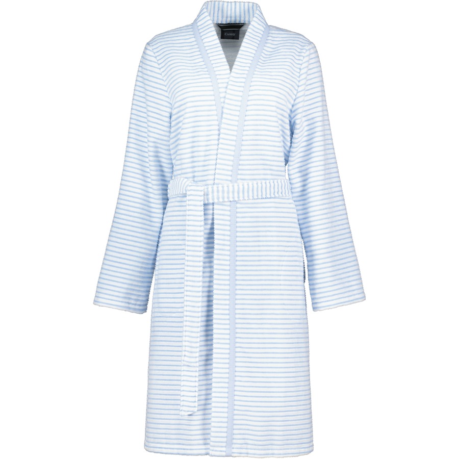 Cawö Bademäntel Damen Kimono Struktur 1214 mittelblau - 11 M Weiss