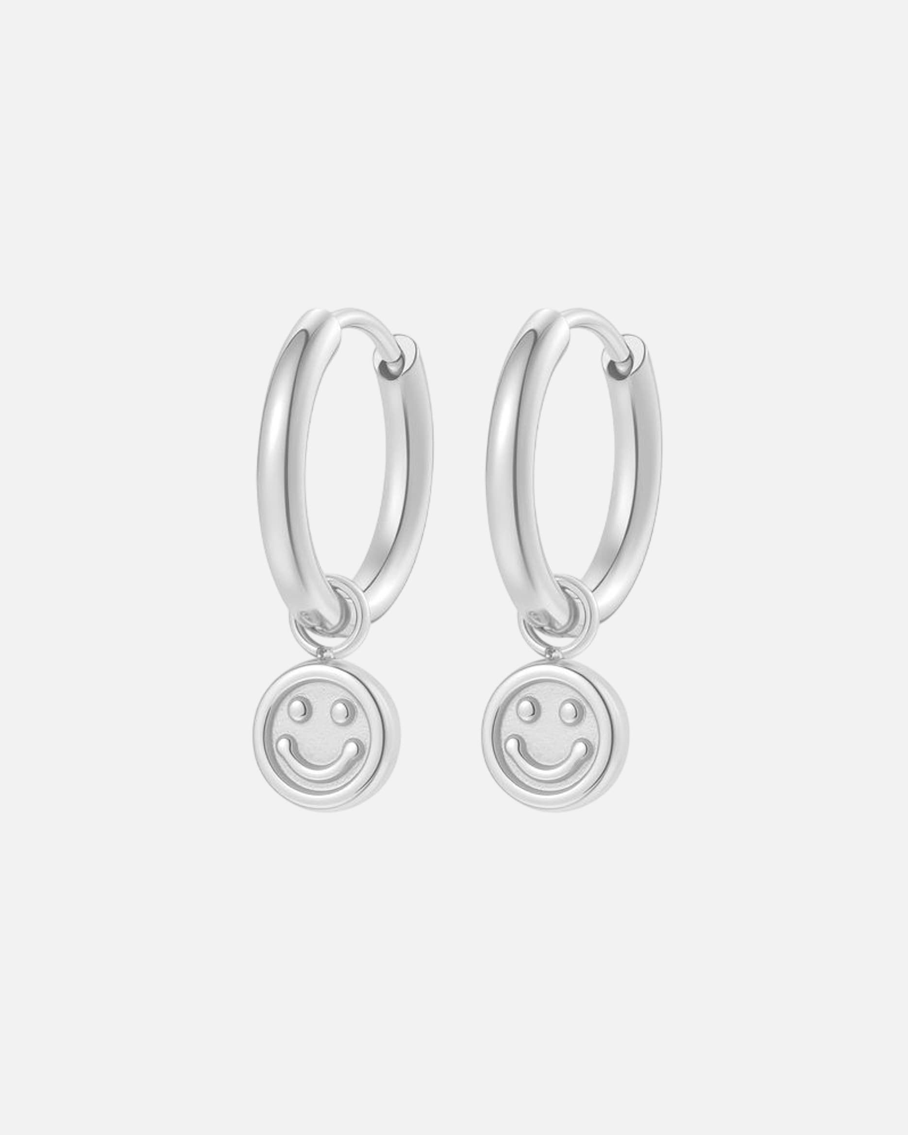 Ohrringe für Weiblich Hey Happiness Default Brand Line Smiley Charm Creolen – Hoop Ohrringe, wasserfest Silber