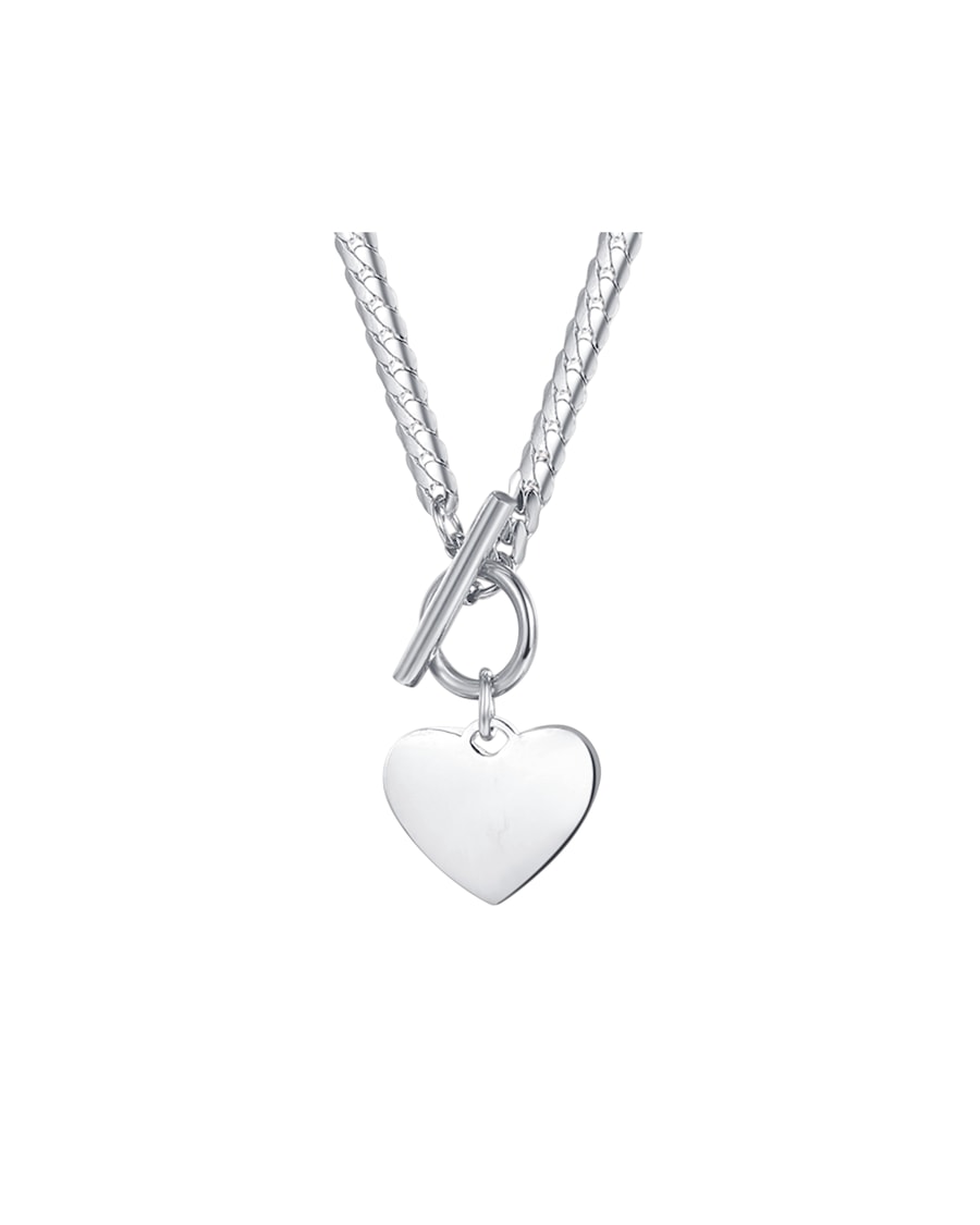 Hey Happiness Herz Kette mit Knebelverschluss aus Edelstahl Silber Damen