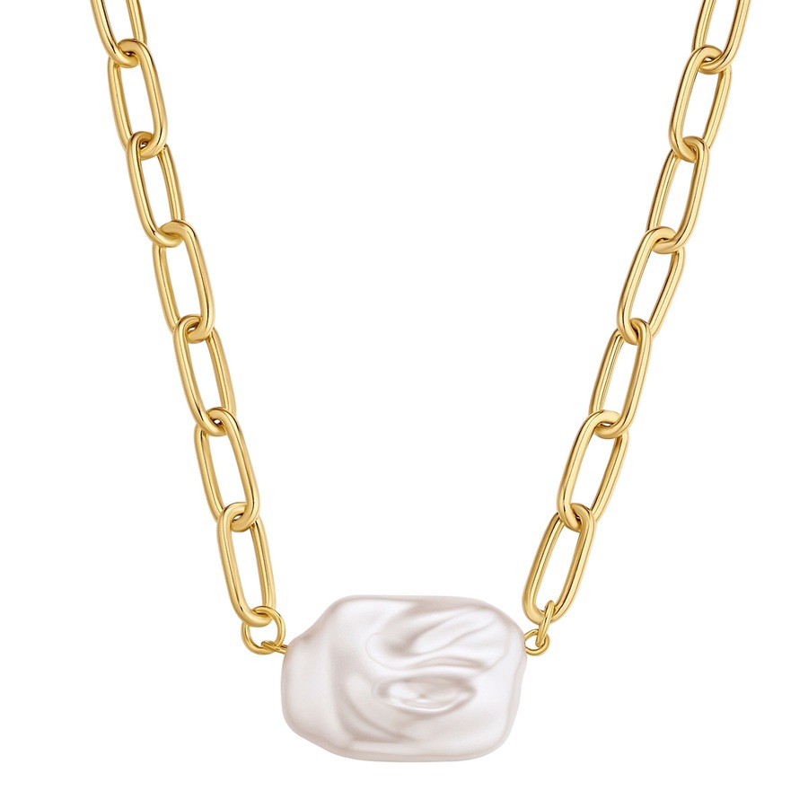 Yokoamii Halskette aus Metall-Legierung in Gelbgold mit Perle (synth.) 45,0 cm Basiskette + 5,0 Verlängerung Damen