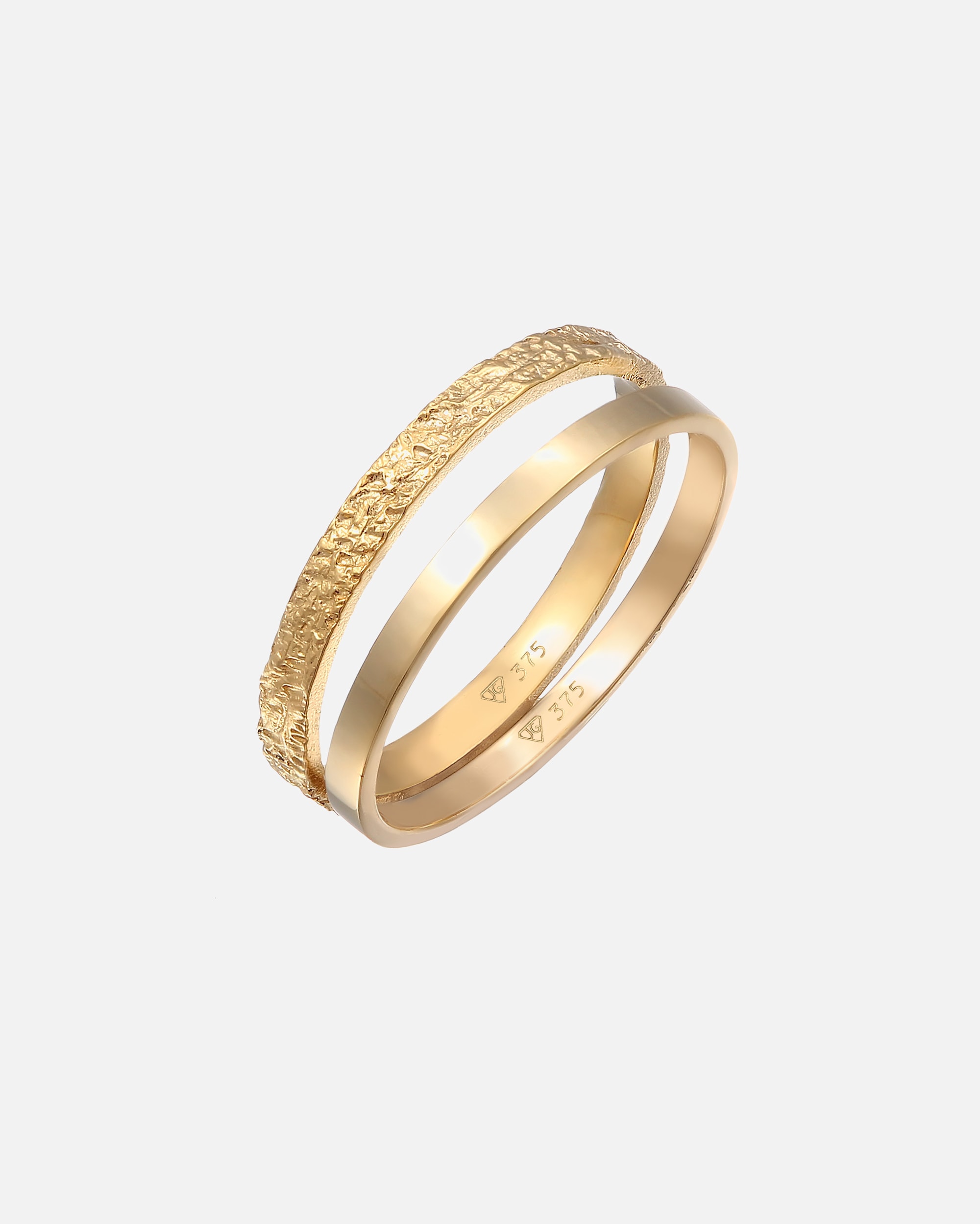 Ring für Weiblich Elli PREMIUM 2er Set Bandring Basic Gehämmert 375er Gelbgold 56